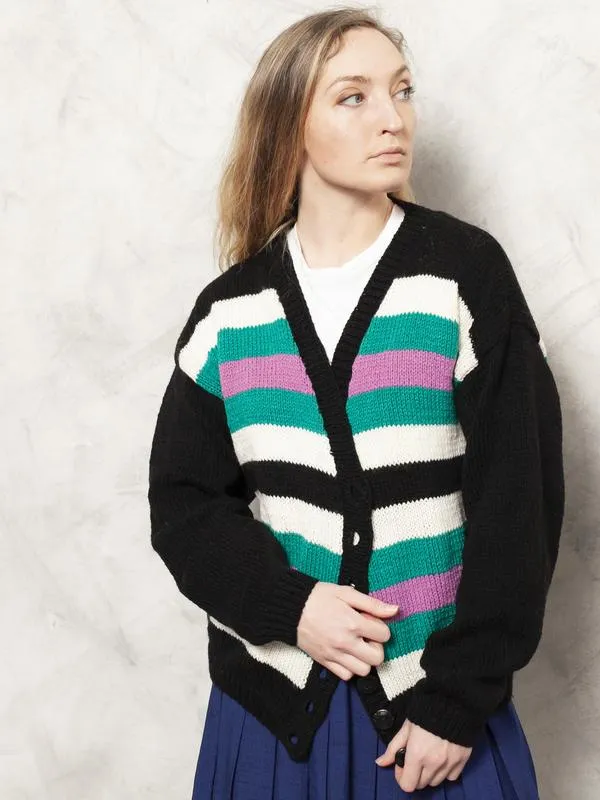 Vintage 80's Women Artsy Striped Cardigan