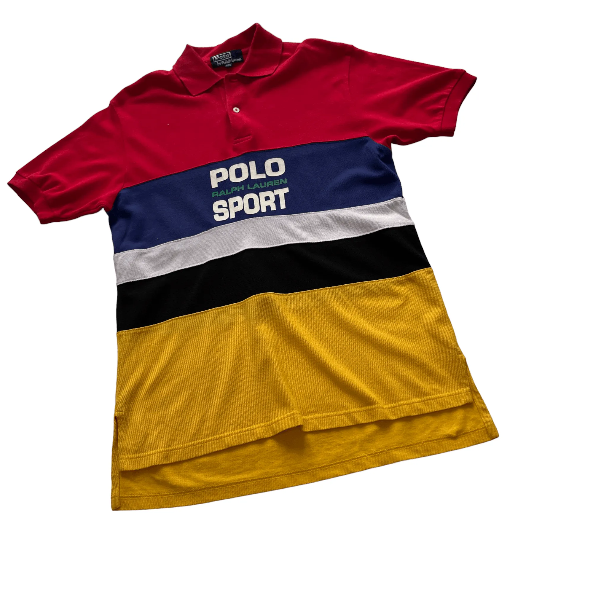 Vintage 90s Red, Blue, Black, White + Yellow Ralph Lauren Polo Sport Polo - Medium