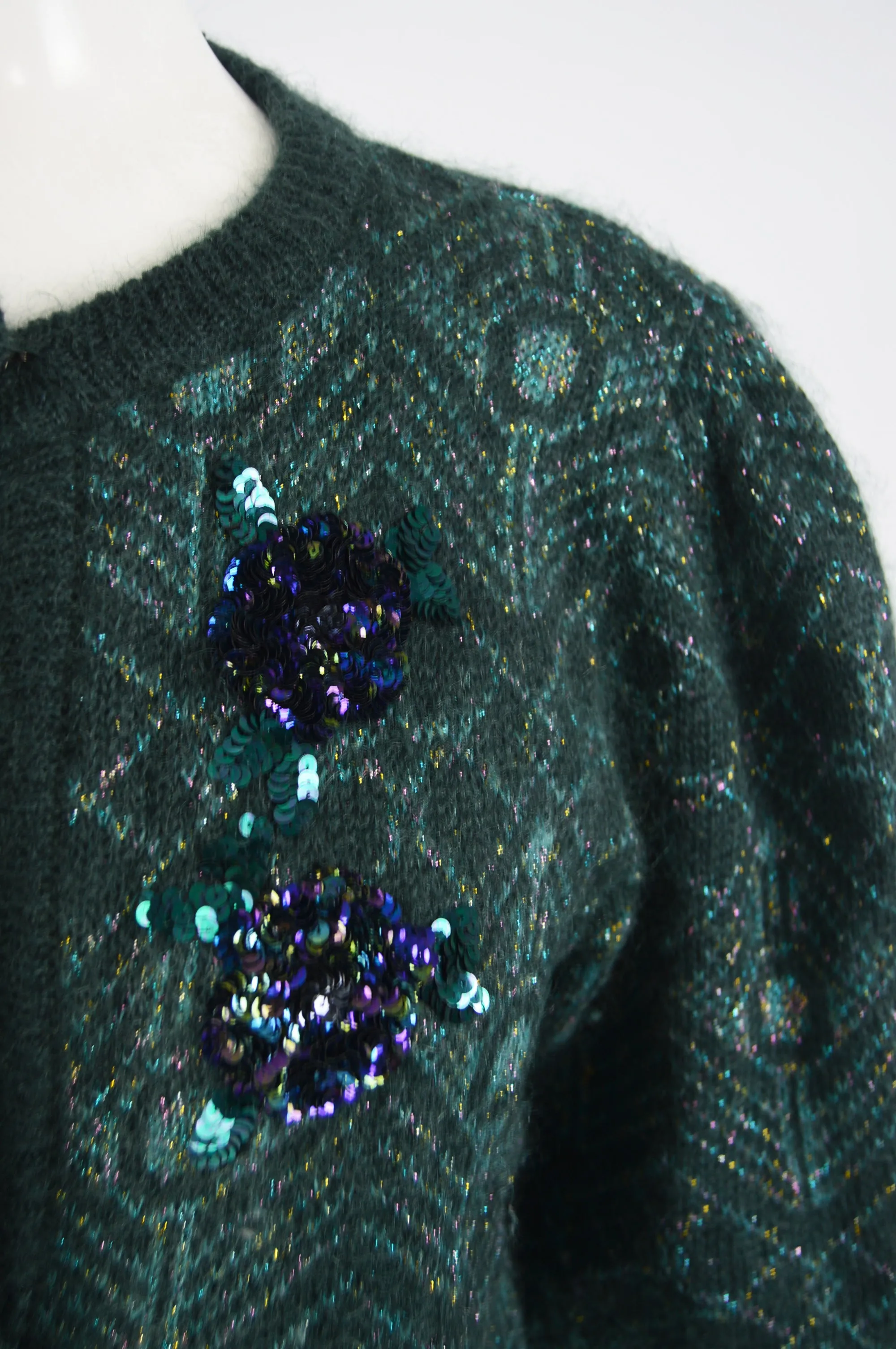 Vintage Balloon Sleeve Mohair Sequin Cardigan, 1980s