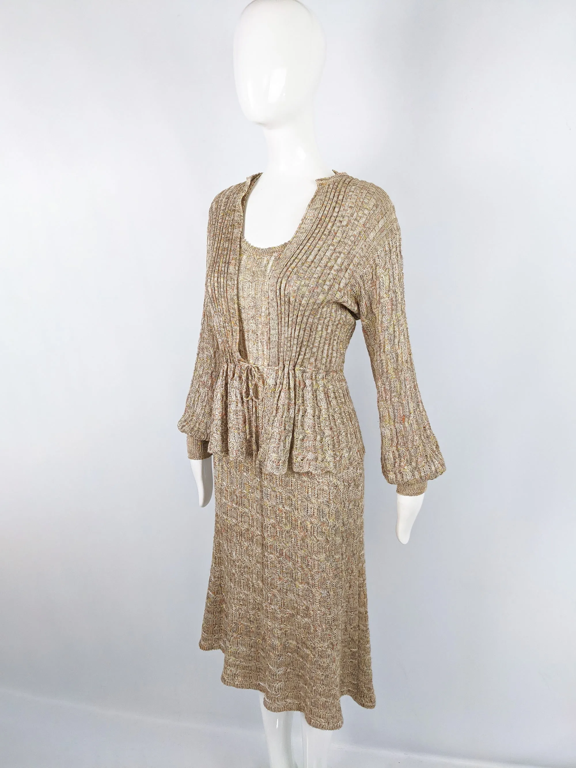 Vintage Womens Two Piece Knit Dress & Cardigan Set, 1970s