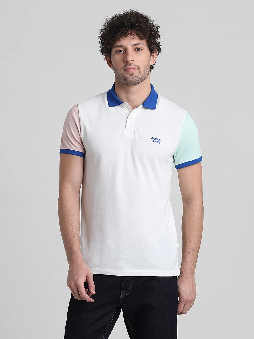 White Cotton Colourblocked Polo