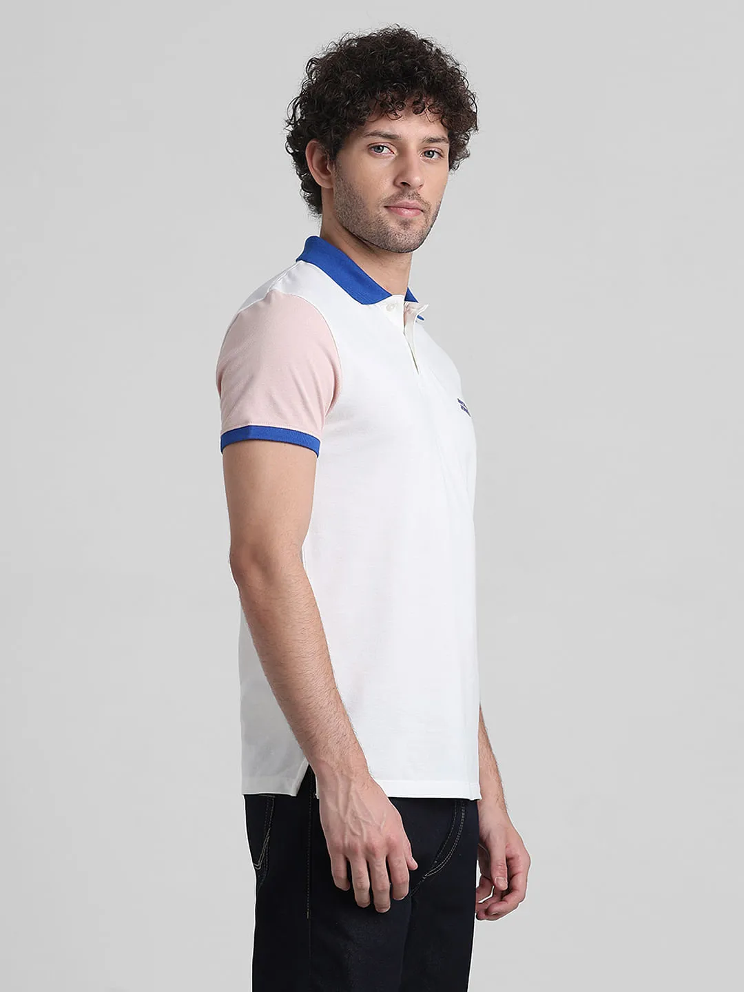 White Cotton Colourblocked Polo