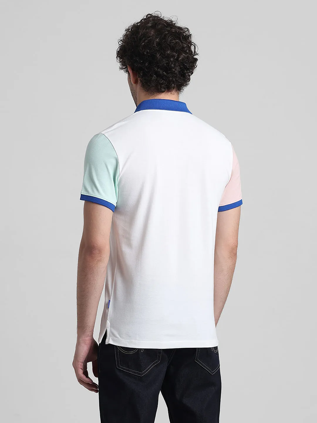 White Cotton Colourblocked Polo