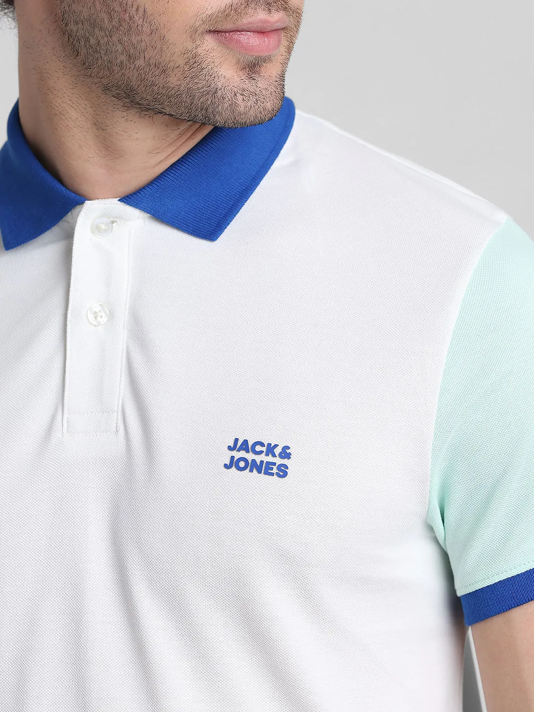 White Cotton Colourblocked Polo