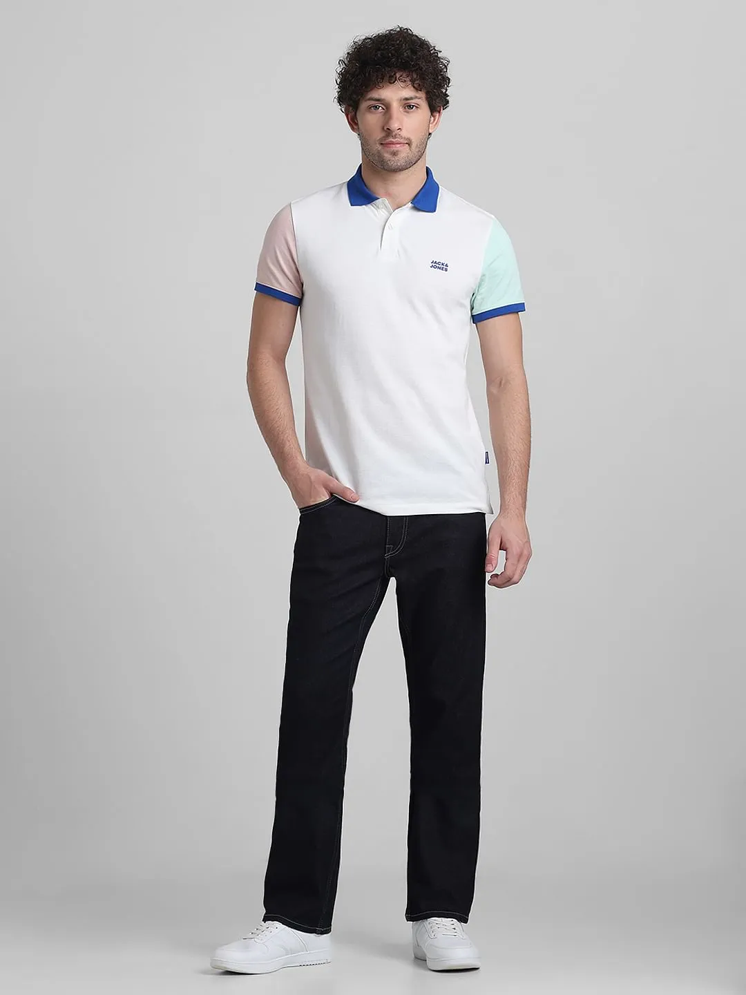 White Cotton Colourblocked Polo