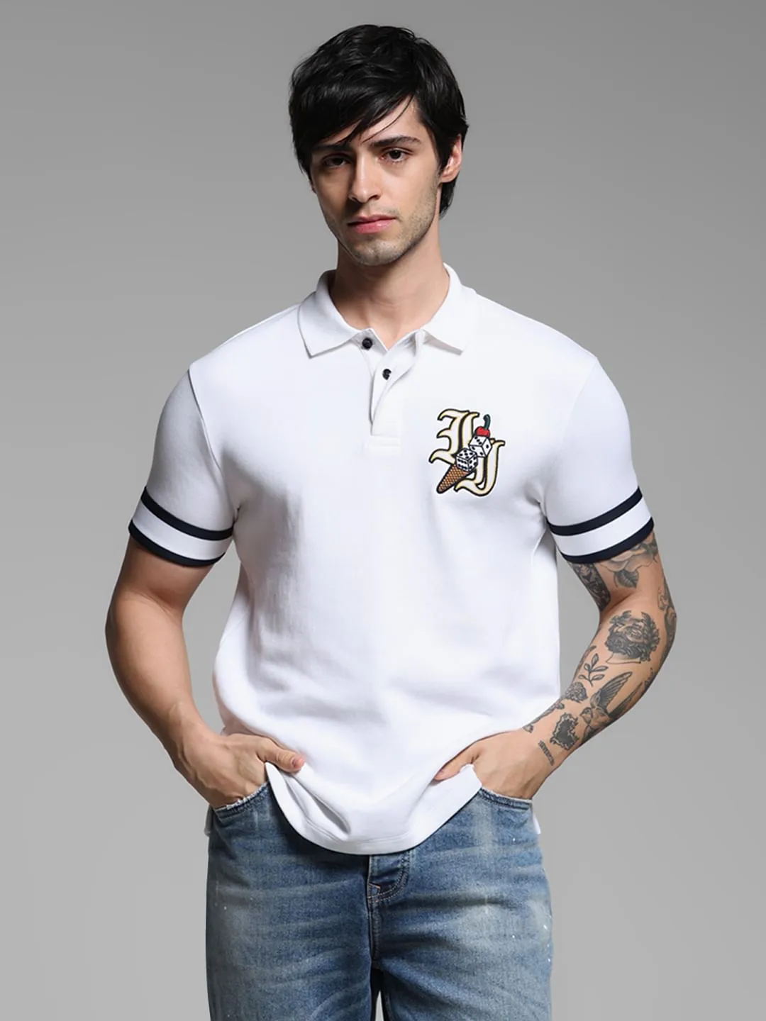 White Dice Print Polo