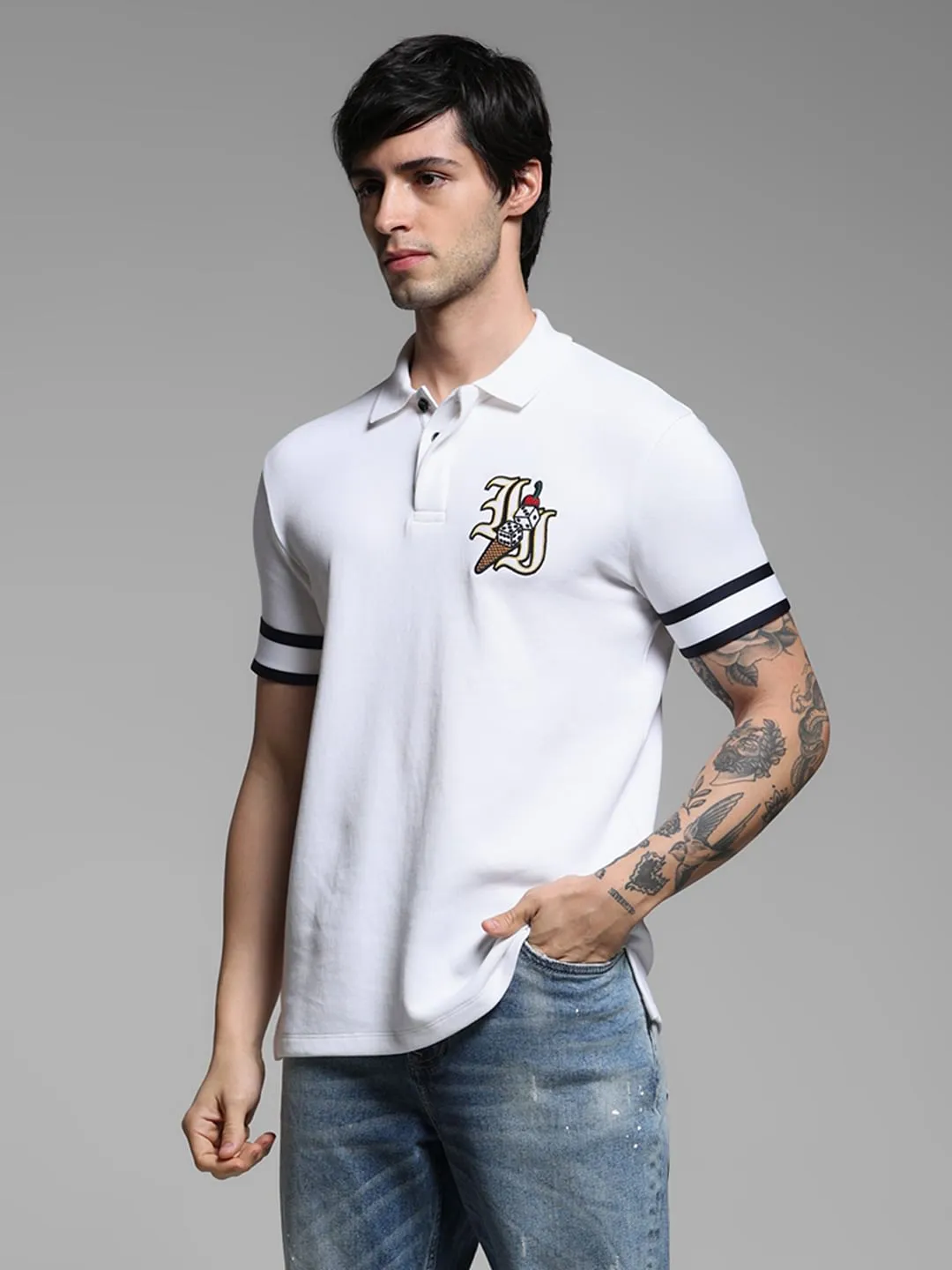 White Dice Print Polo