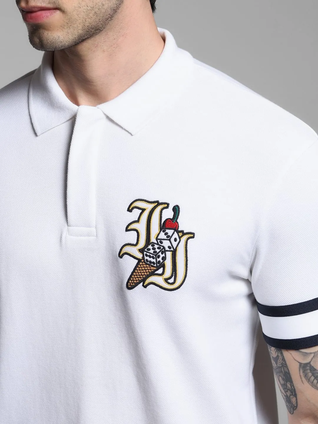 White Dice Print Polo