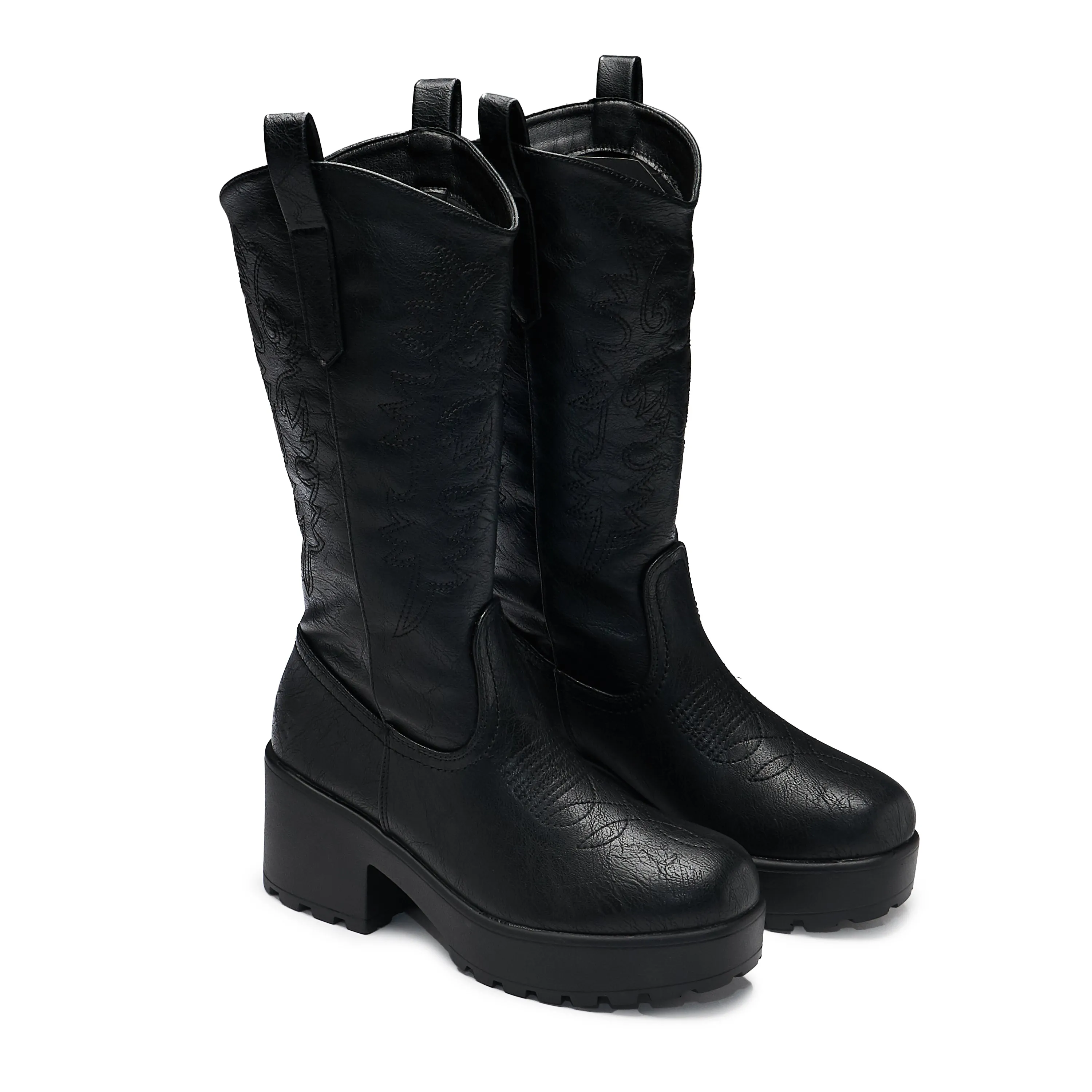 Wintu Long Chunky Western Boots - Vintage Black