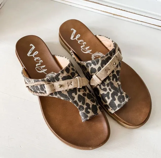 WOMEN'S VERY G JAGGED TAN LEOPARD SANDALS